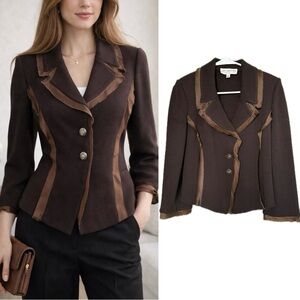 St. John Brown Wool Blend Knit 3/4 Sleeve Blazer XS (2)